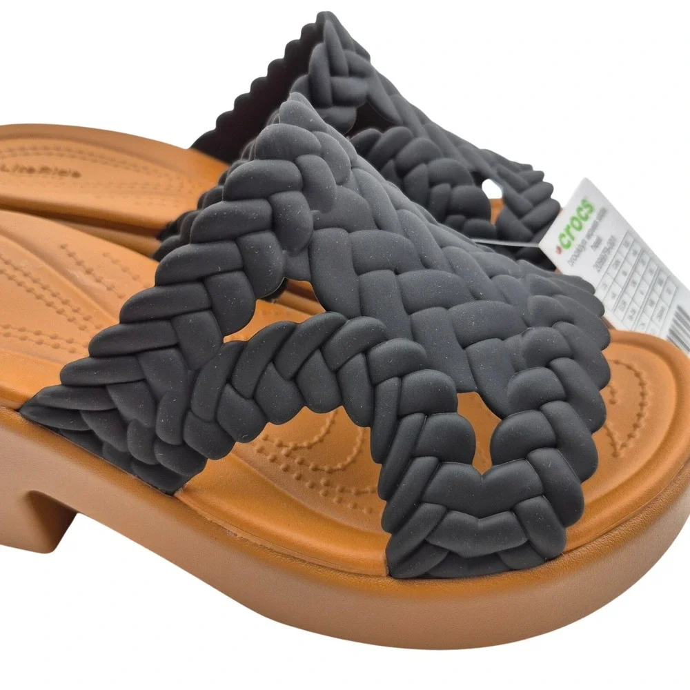 Crocs Brooklyn Woven Slide Heel Platform Sandals Noir Black Women's Size 9 Shoes